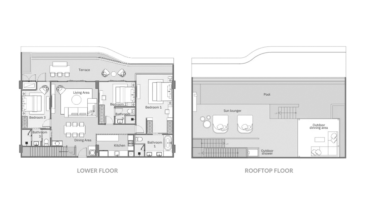 Планировка пентхауса 3 спальни в ЖК Laguna Beach Residences Bayside № 11009