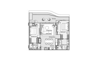 Apartment floor plan, 2 bedrooms in Laguna Beach Residences Bayside No. 11007