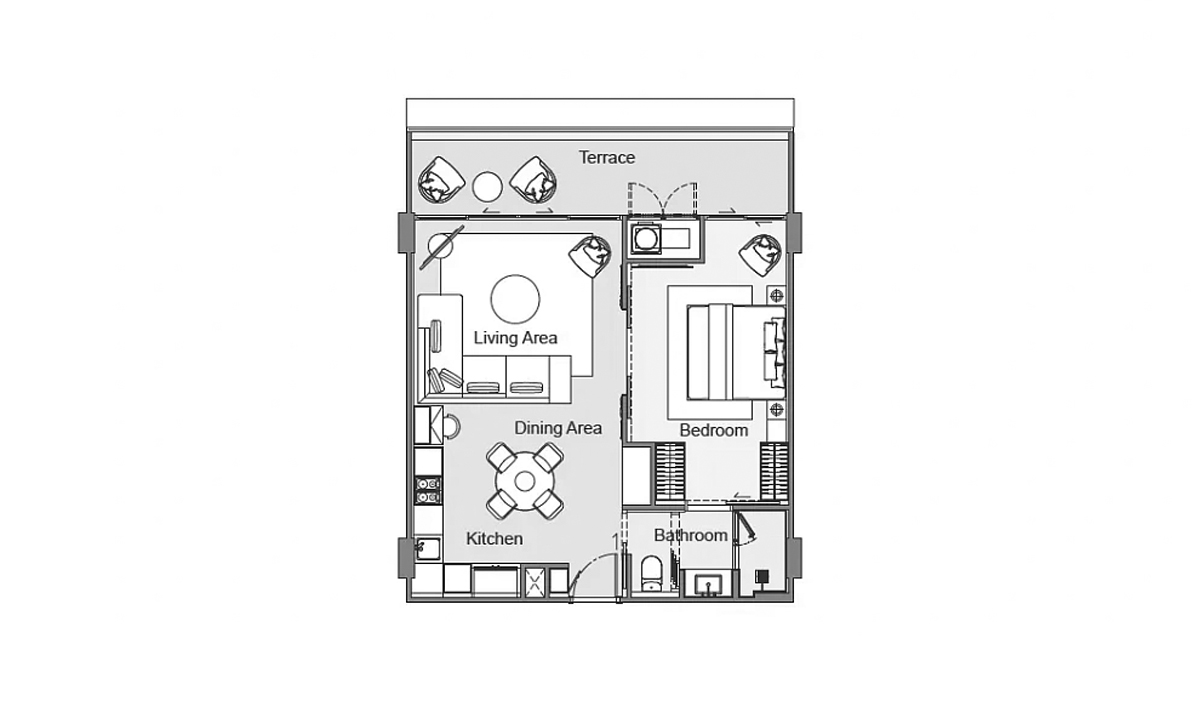 Apartment floor plan, 1 bedroom in Laguna Beach Residences Bayside No. 11006